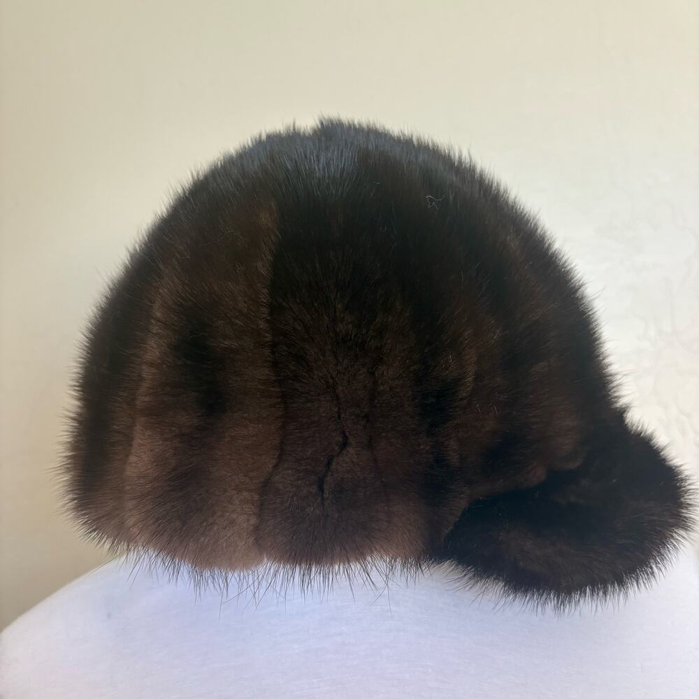 Vintage Genuine Mink Fur Hat Dark Brown Mahogany Cloche Pill Box Unbranded OS - Picture 3 of 13